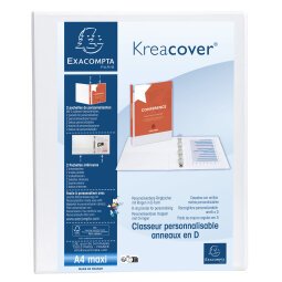 Classeur 4 anneaux cartonné Exacompta Kreacover® personnalisable A4 maxi - Dos 4,7 cm blanc