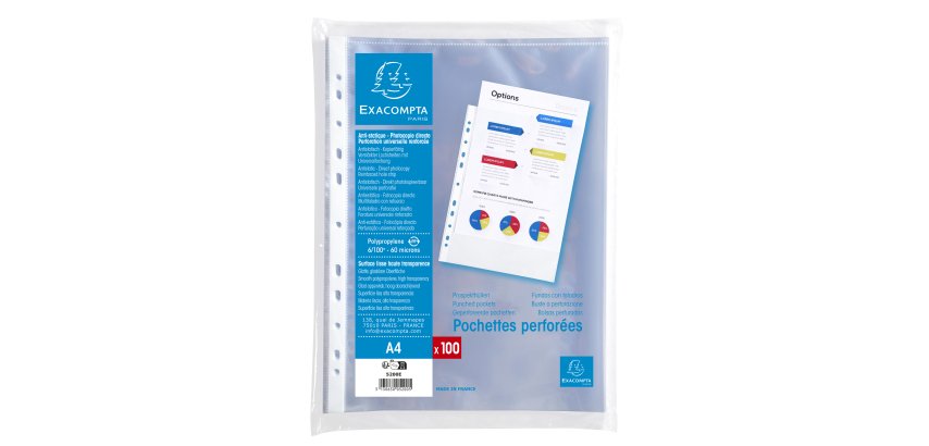 Exacompta, Packung mit 100 Prospekthüllen A4, aus glattem Polypropylen 60µ - Kristall