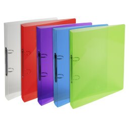 Ring binder 4 rings of 20mm Crystal Colours polypropylene - A4 size - Assorted colours