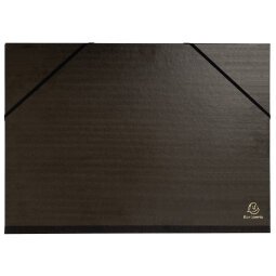 Carton à dessin kraft noir vernis avec élastiques et 3 rabats 32x45 cm - Pour format A3 - Noir