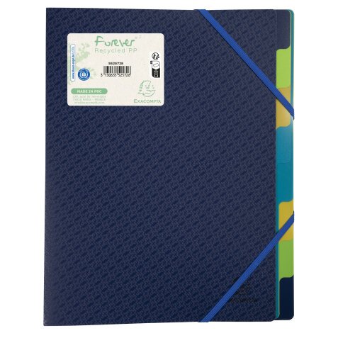 Exacompta Forever Recycled Multipart File with 3 flaps PP (8 compartments) - A4 - Blue