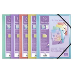 Kreacov Elasticated 3 Flap Folder PP A4, Pastel Assorted - Assorted colours