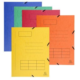 Pre-printed 3-flap elasticated folder mottled pressboard - A4 - Assorted colours