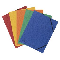 Packung mit 5 Eckspannmappen, mit Gummizug ohne Klappen, bedruckt, Colorspan-Karton 355g, für Format DIN A4 - Farben sortiert