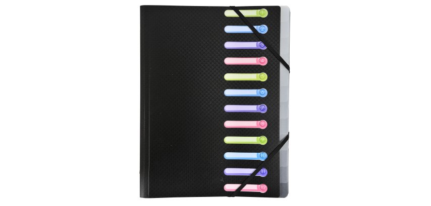 Trieur polypropylène 3 rabats 12 compartiments OPAK - Noir