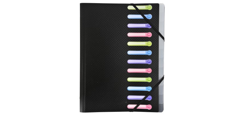 Trieur polypropylène 3 rabats 12 compartiments OPAK - Noir