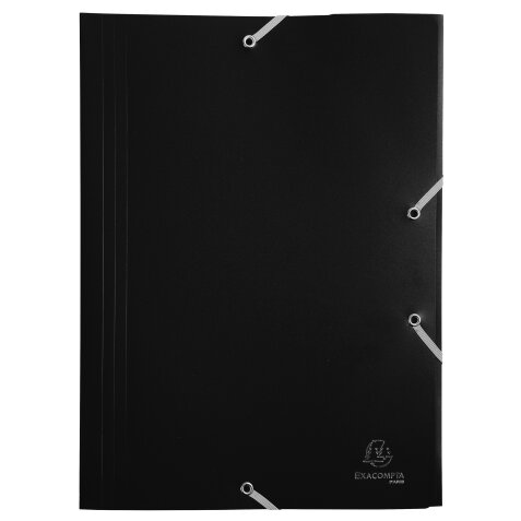 3 Flap Folders with Elastic Straps Opaque Polypropylene Eco A4 - Black