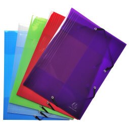Exacompta Crystal PP Elasticated 3 Flap Folders, A4, Assorted, Pack of 5 - Assorted colours