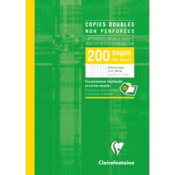 Copies doubles sous étui A4 200 pages non perforées petits carreaux + marge