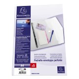 "Exacompta PP Envelope Punched Pocket, A4, Hook & Loop, Bag of 5" - Frosted