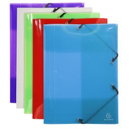 Exacompta Crystal PP Elasticated 3 Flap Folders, A3, Assorted - Assorted colours