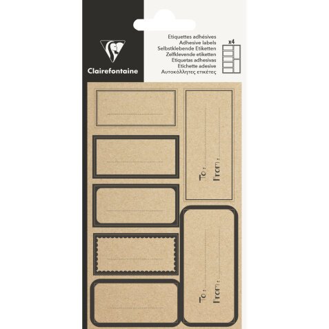 Sachet de 28 étiquettes kraft adhésives, rectangle noir