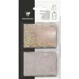 Etiquettes Cadeaux holo/pailletées, argt - Argent