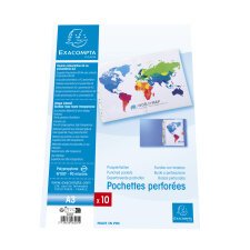 Sachet 10 pochettes perforées polypropylène lisse A3 pliées