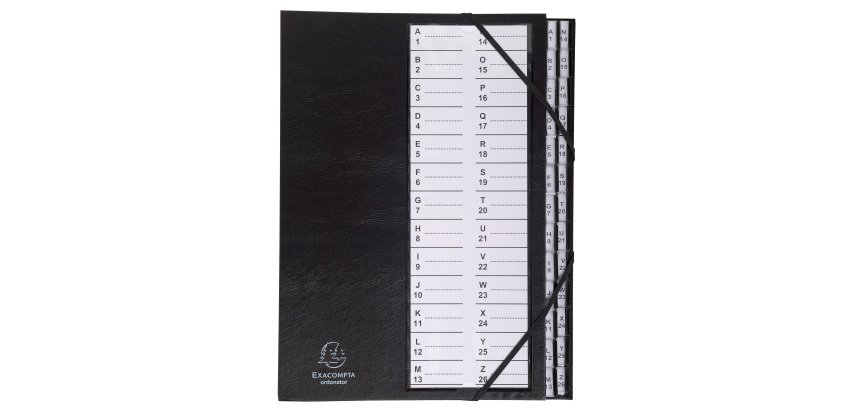 Multipart file Ordonator with elastic strapes 26 alphabetical tabs from A to Z - A4 - Black