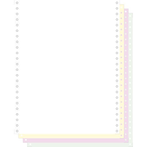 "500 feuilles de listing autocopiantes blanc/jaune/rose/vert 240x12"" 4plis Bandes Caroll Détachables" - Blanc