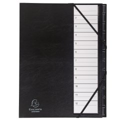 Clasificador Exacompta Ordonator con uñeros plastificados y gomas numérico 12 compartimentos - Negro