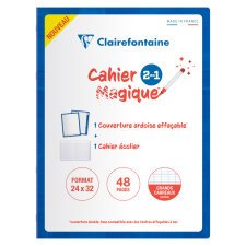 Cahier Magique couverture ardoise double-face effaçable piqué 24x32cm 48 pages grands carreaux (Seyès tricolore) - Bleu