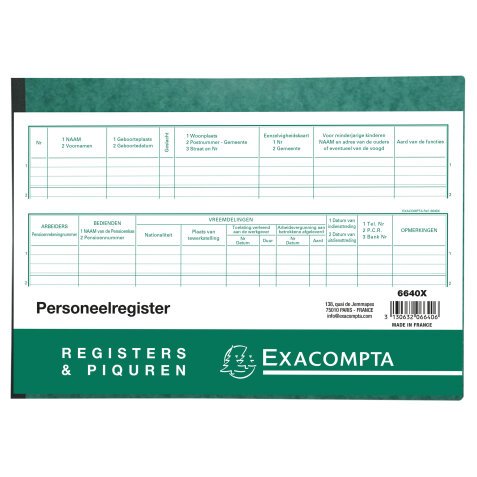 Speciaal register Arbeidswetgeving - Personeelsregister 21x29,7cm - 99 inschrijvingen - 10 blad - Nederlandstalig