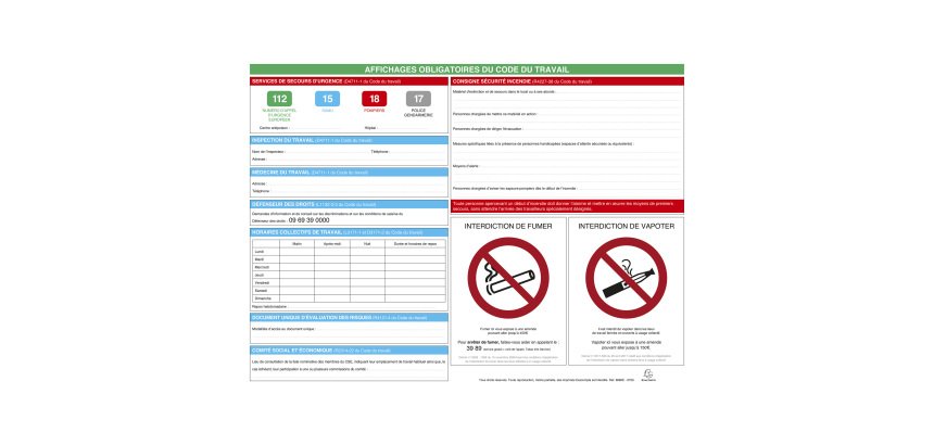 Panneau affichage obligatoire  570 x 420 mm
