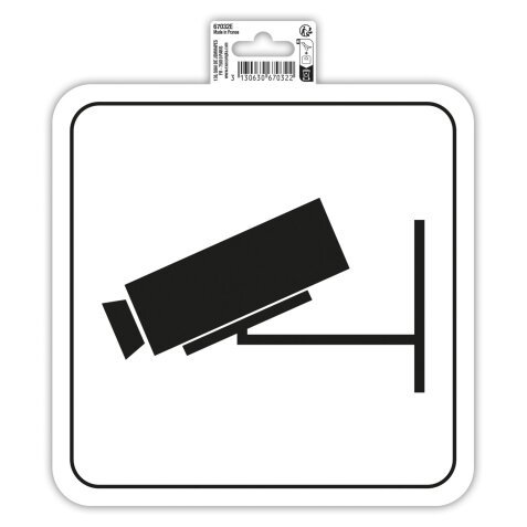 Panneau PVC adhésif antidérapant Video surveillance 20x20 cm - Blanc