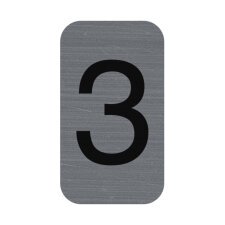 Plaque adhésive imitation Aluminium Chiffre 3 2,5x4,4 cm - Gris