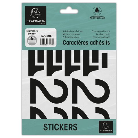 Pack of adhesive numbers 0-9 Black 60 mm - Black