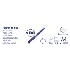 Boite 100 reliures spirales plastique 16mm - Noir