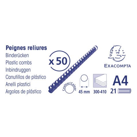 Boite 50 reliures spirales plastique 45mm