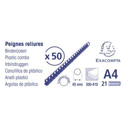 Boite 50 reliures spirales plastique 45mm - Noir