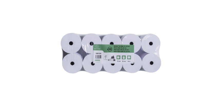 Bobines Caisses Exacompta 7680120V - l 76 mm x L 55 m, Ø 80 mm - 1 pli(s) - paquet de 10