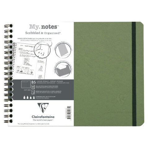 My.Notes Age Bag cahier reliure intégrale à marges détachables B5 paysage 120 pages détachables DOT + cadre en-tête - Vert