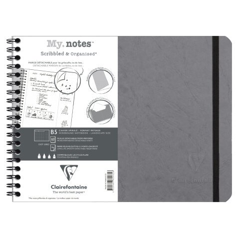 My.Notes Age Bag cahier reliure intégrale à marges détachables B5 paysage 120 pages détachables DOT + cadre en-tête - Gris