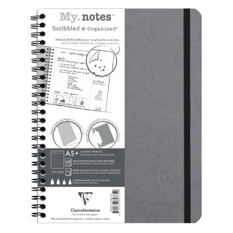 My.Notes Age Bag carnet reliure intégrale à marges détachables A5+ 120 pages détachables DOT + cadre en-tête - Gris