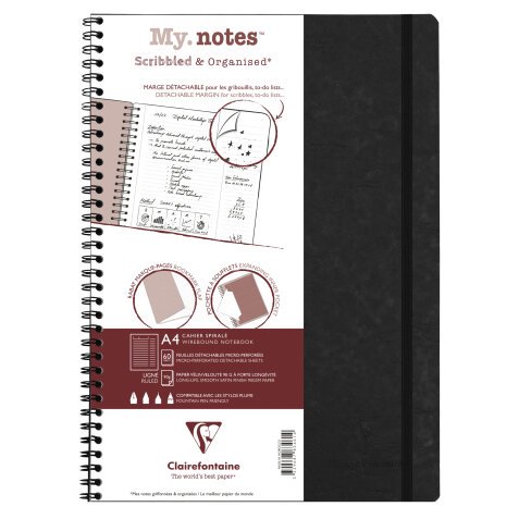 My.Notes Age Bag cahier reliure intégrale à marges détachables A4 120 pages détachables ligné + cadre en-tête - Noir