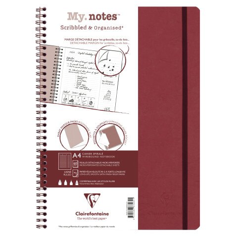 My.Notes Age Bag cahier reliure intégrale à marges détachables A4 120 pages détachables ligné + cadre en-tête - Rouge