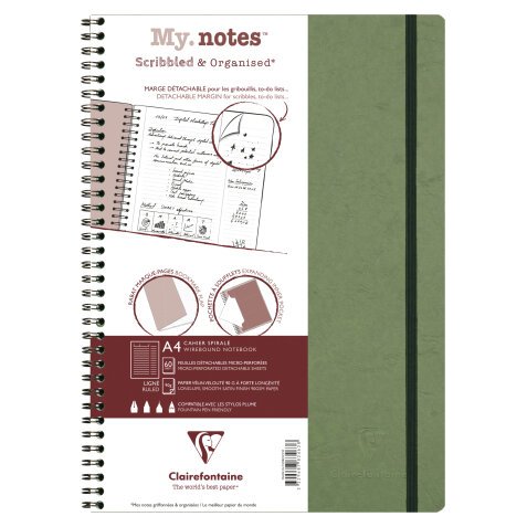 My.Notes Age Bag cahier reliure intégrale à marges détachables A4 120 pages détachables ligné + cadre en-tête - Vert