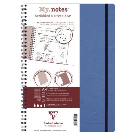 My.Notes Age Bag cahier reliure intégrale à marges détachables A4 120 pages détachables ligné + cadre en-tête - Bleu