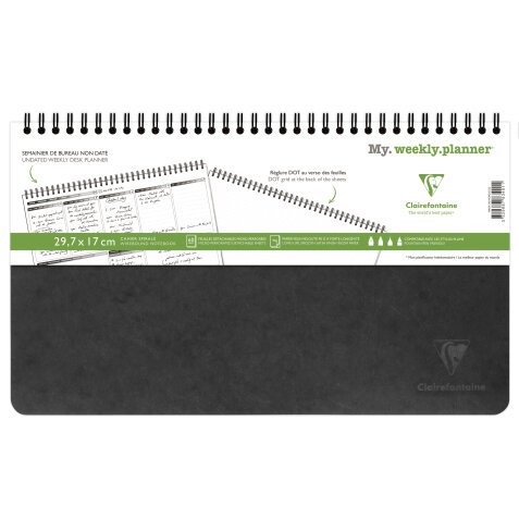 My.weekly.planner Age Bag cahier reliure intégrale en-tête 29,7x17 cm 120 pages détachables Semainier de bureau non daté et réglure DOT au verso - Noir