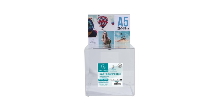 Urna con tapa + cierre llave - 21x21x36,5 cm - 210x210x365 mm - Cristal