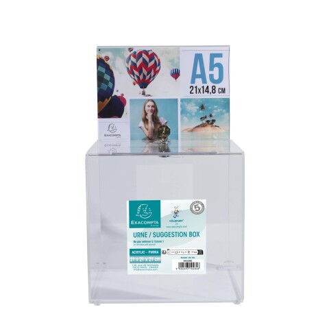 Urna con tapa + cierre llave - 21x21x36,5 cm - 210x210x365 mm - Cristal