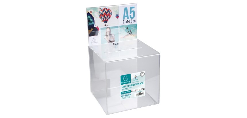 Urne transparente 21 X 21 cm avec porte-visuel et serrure