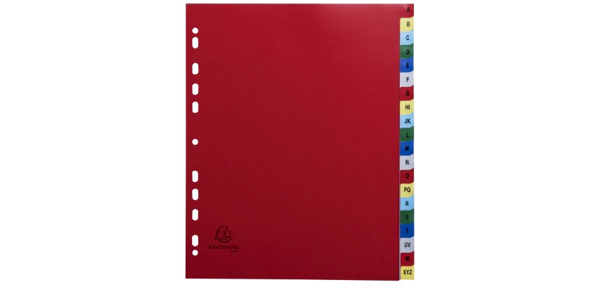 Intercalaire A4+ polypropylène coloré Exacompta 20 onglets alphabétiques multicolores - 1 jeu