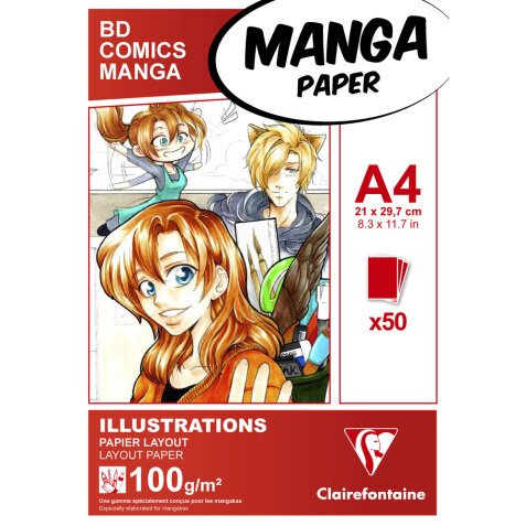 Manga Illustrations bloc collé 50F A4 100g