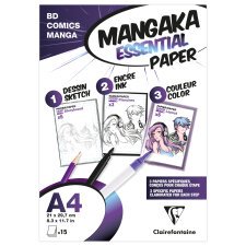 Mangaka Essential Paper pochette 15 feuilles (3 papiers Manga assortis) A4 - Blanc