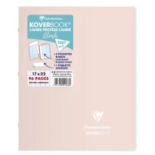 Cahier piqué Koverbook Blush 17x22cm 96 pages grands carreaux couverture polypropylène opaque bicolore - Rose poudré/Menthe à l'eau