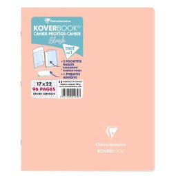 Cahier piqué Koverbook Blush 17x22cm 96 pages grands carreaux couverture polypropylène opaque bicolore - Corail/Bleu givré