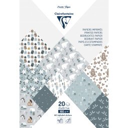 PAPIERS IMPRIMÉS, Bloc de 20 feuilles à motifs 160g/m2 au format A4 (21x29,7cm) - Noël polaire - Multicolore