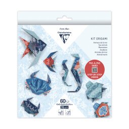 KIT ORIGAMI, Pochette de 60 feuilles 70g/m2 3 formats - Décor Faune marine - Multicolore