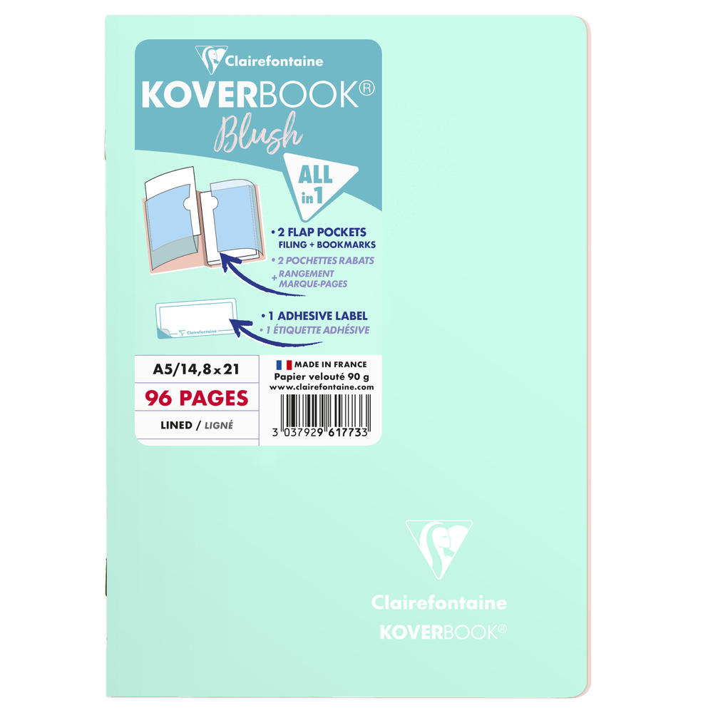 CAHIER PIQUE CLAIREFONTAINE KOVERBOOK BLUSH POLYPROPYLENE 17X22CM 96 PAGES  SEYES COLORIS PASTEL ASSORTIS